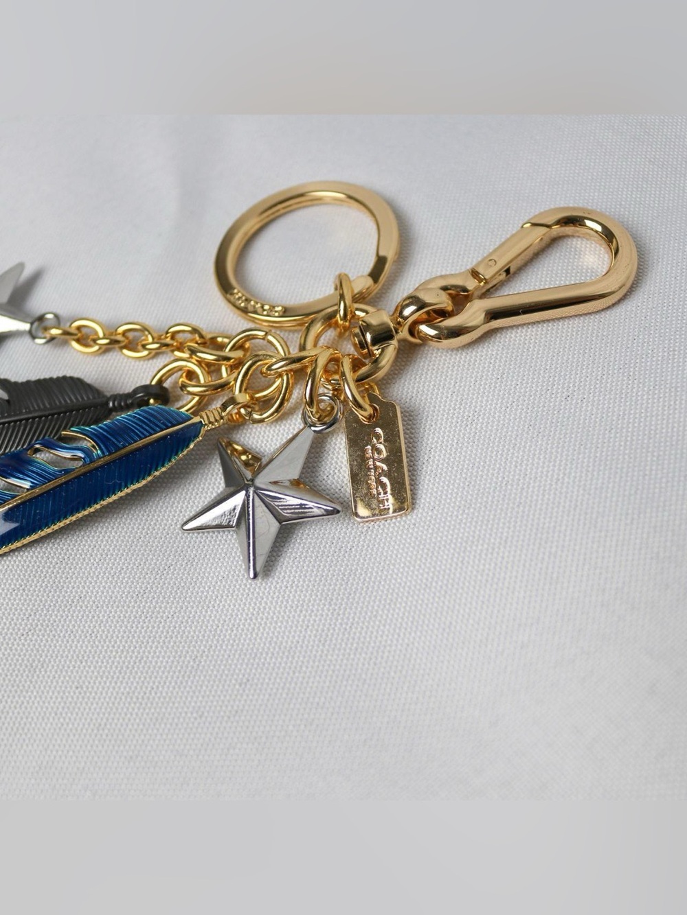 Coach Blue & Silver Feather and Star Bag Charm Keyring - Picture 6 of 7